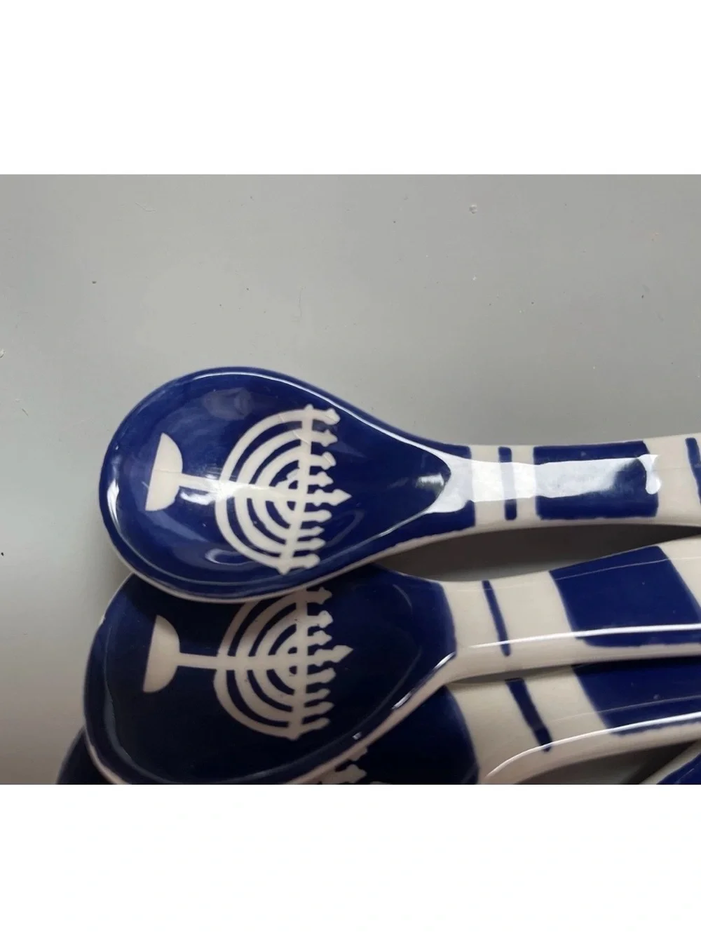 Blue and White Menorah Ceramic Serving Spoons - Set of 4